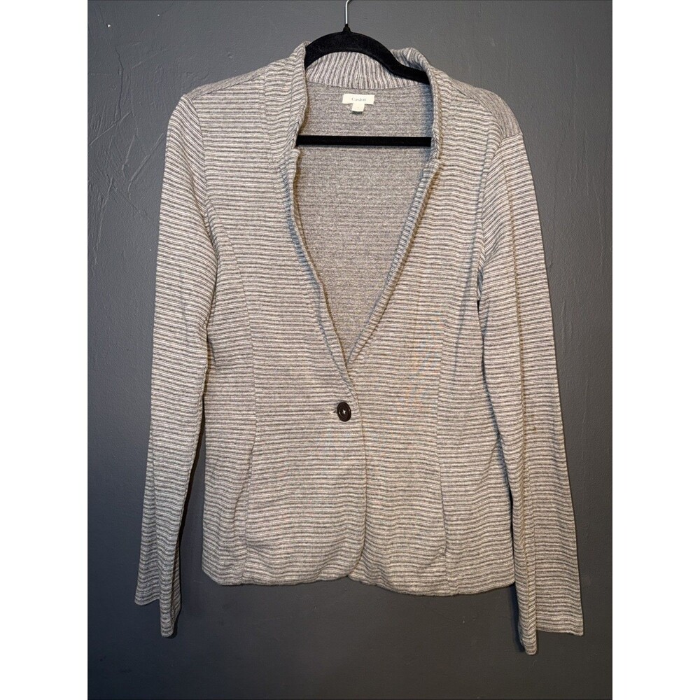 Caslon Pinstripe Blazer‎ L Brown Taupe Grey Cotton Long Sleeve Professional